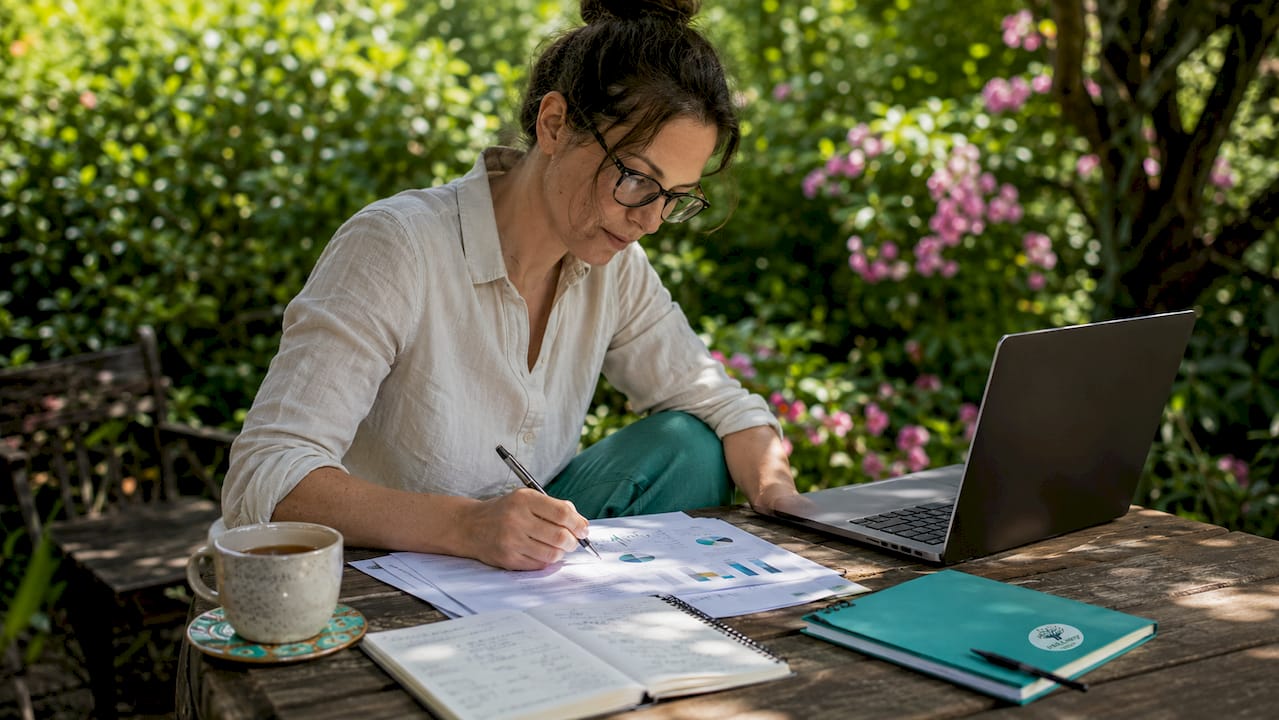Small business owner tracking website leads at home