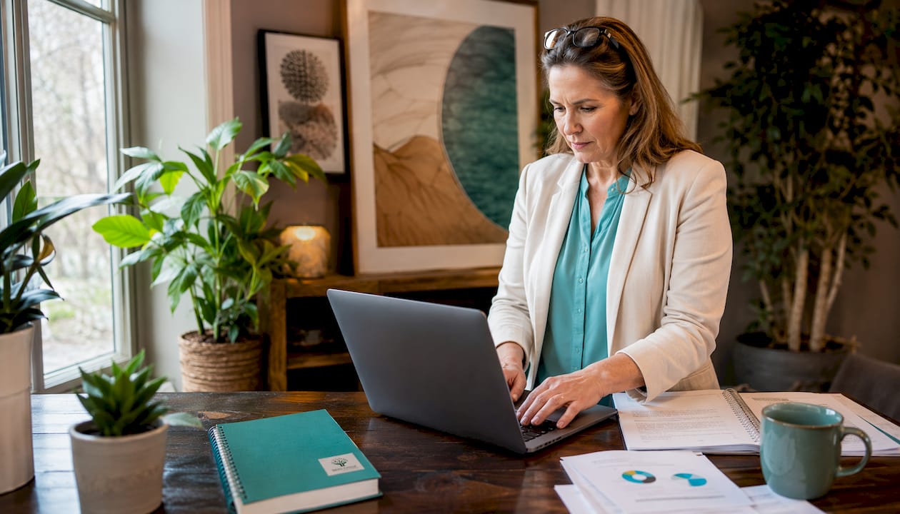 Small business owner working on local SEO laptop
