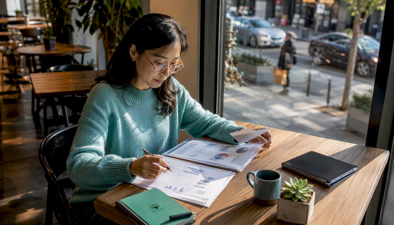 1785568816403_Woman-reviewing-ecommerce-SEO-audit-papers Woman reviewing ecommerce SEO audit papers