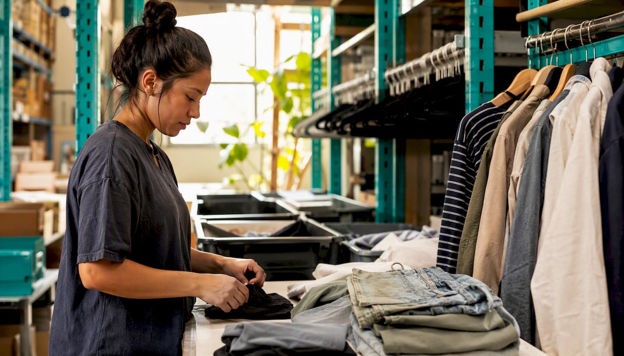 Worker sorting returned apparel inventory