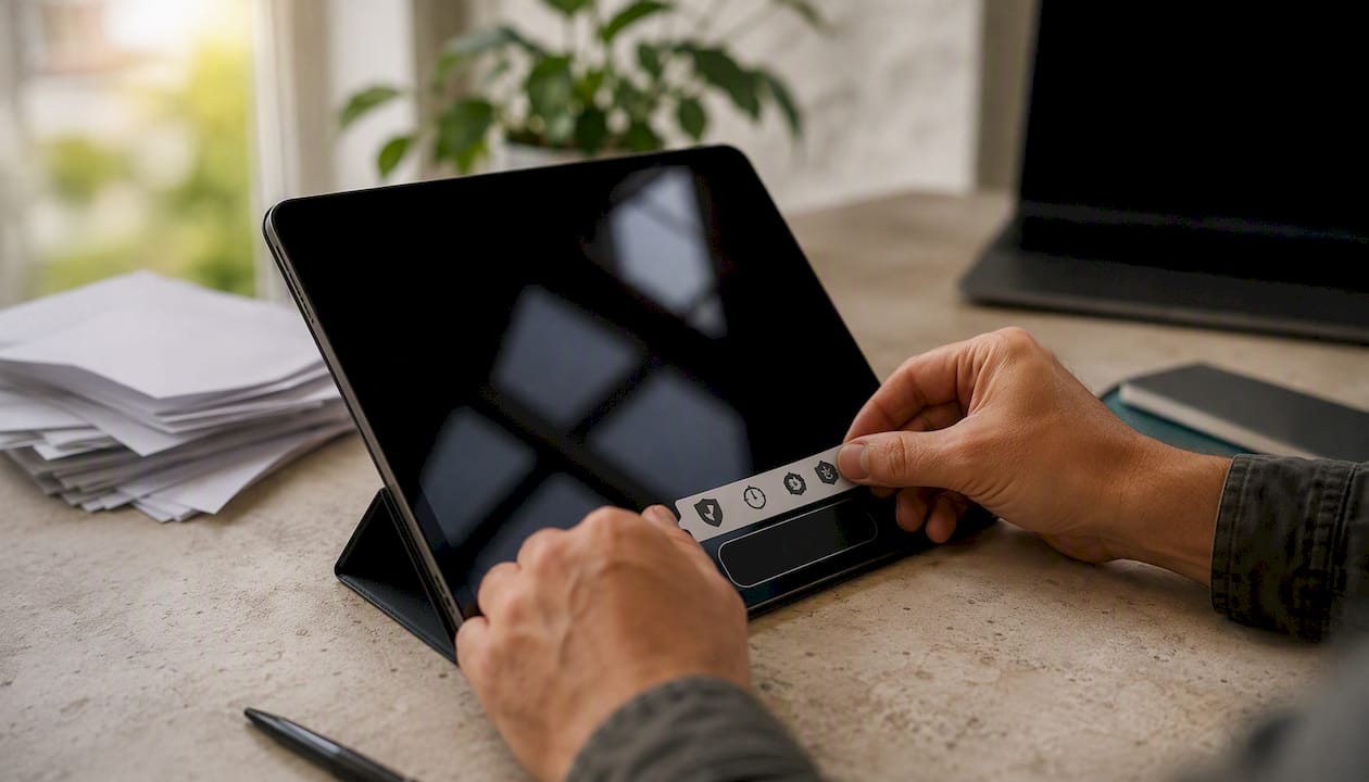 Hands placing trust badges above add-to-cart button