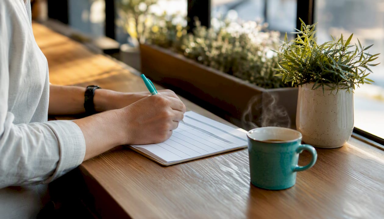 Hand filling checklist with pen on desk