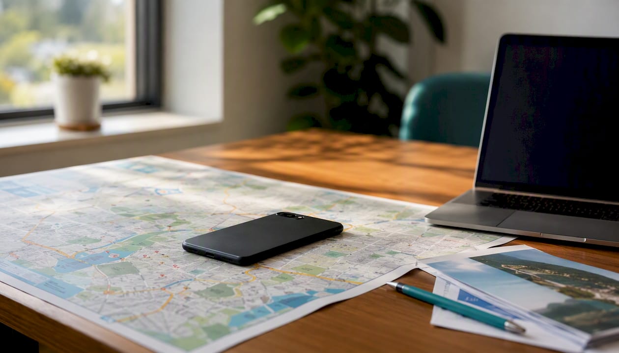 1786444960977_Phone-and-map-on-local-business-office-desk Phone and map on local business office desk