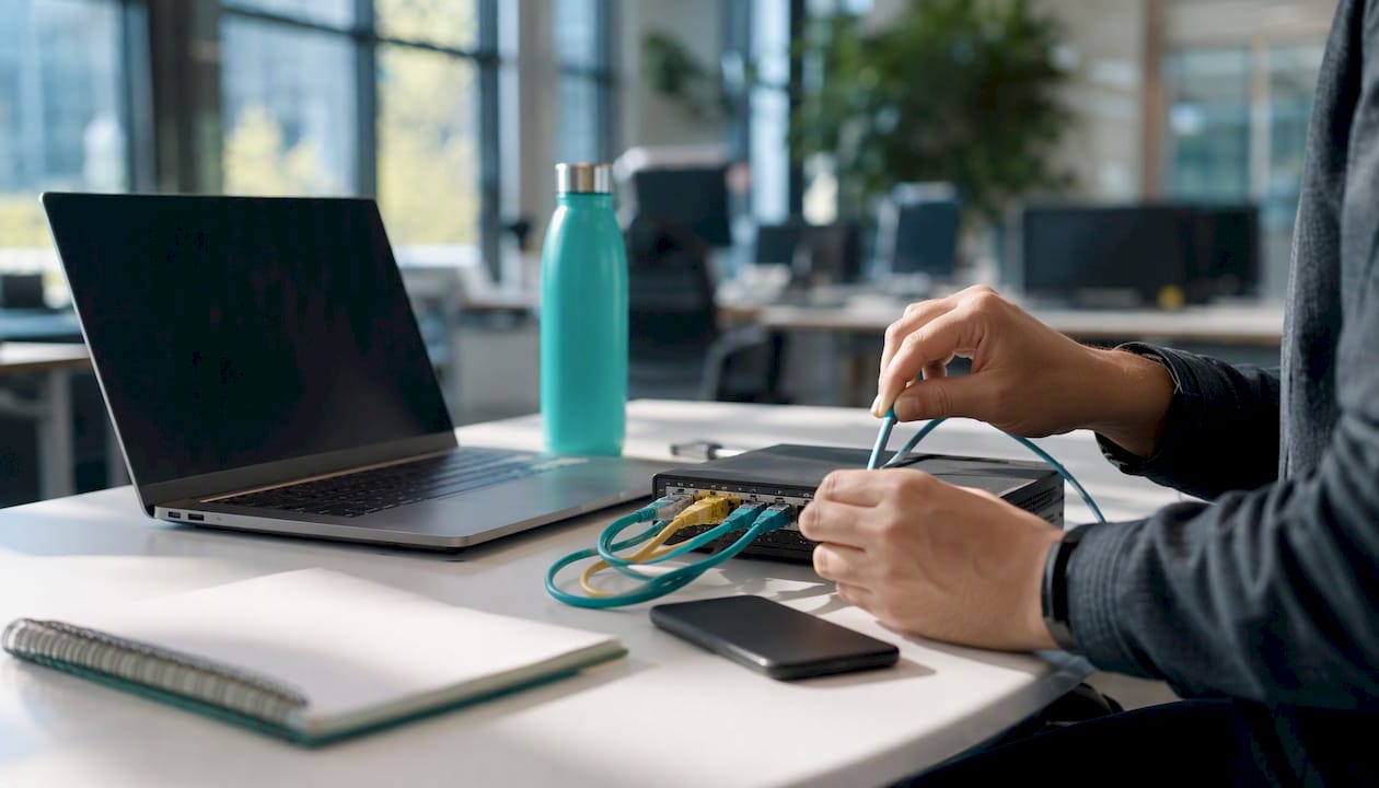 1786779396225_Hands-connecting-network-cable-beside-laptop Hands connecting network cable beside laptop