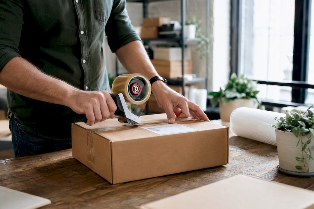 Sealing parcel with shipping label for tracking