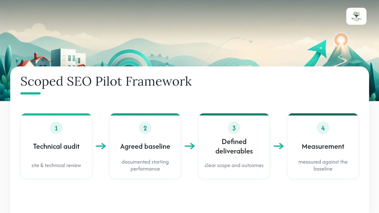 Four-part scoped SEO pilot framework