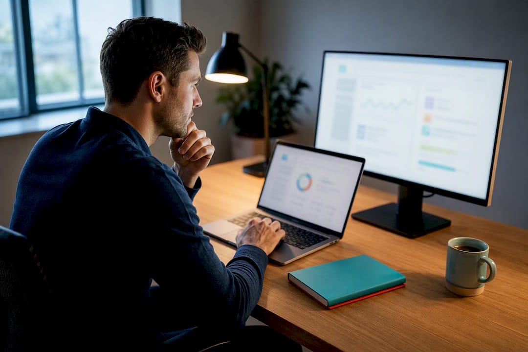 SEO specialist reviewing technical audit results