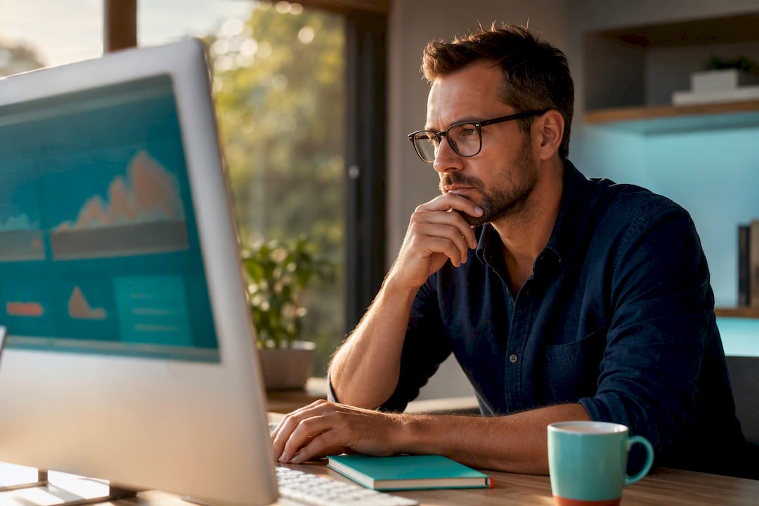 Small business specialist reviewing keyword rankings