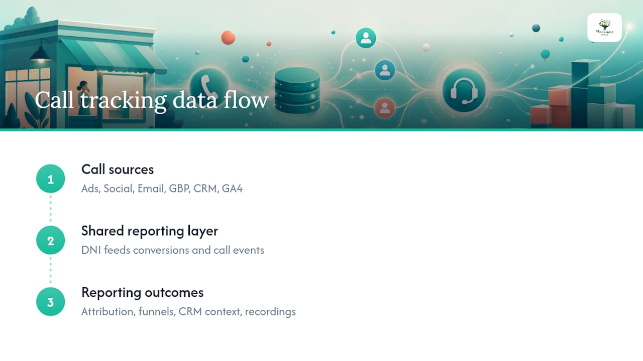 Call tracking feeding shared marketing reports