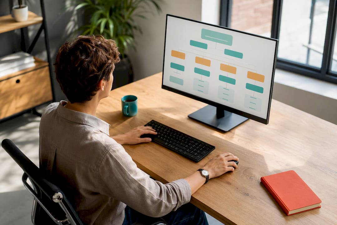 Small business owner setting up automation workflow