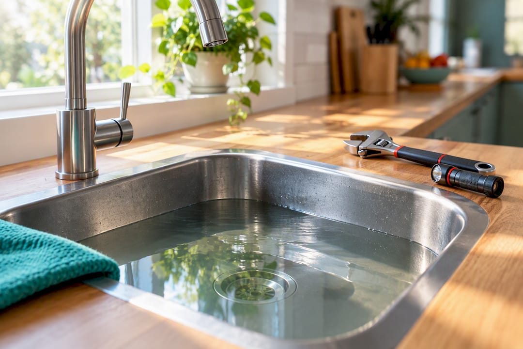 Backed-up kitchen sink needing plumbing service